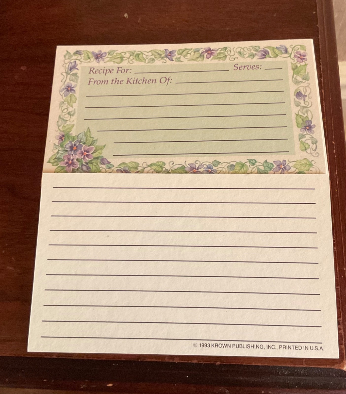 39 Vintage Recipe Cards Lined front & back 1993 Krown Publishing green front