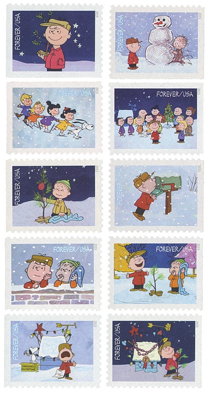 Vintage Pane of 100 2015 A Charlie Brown Christma Stamp Scott #5021-30 (MNH)