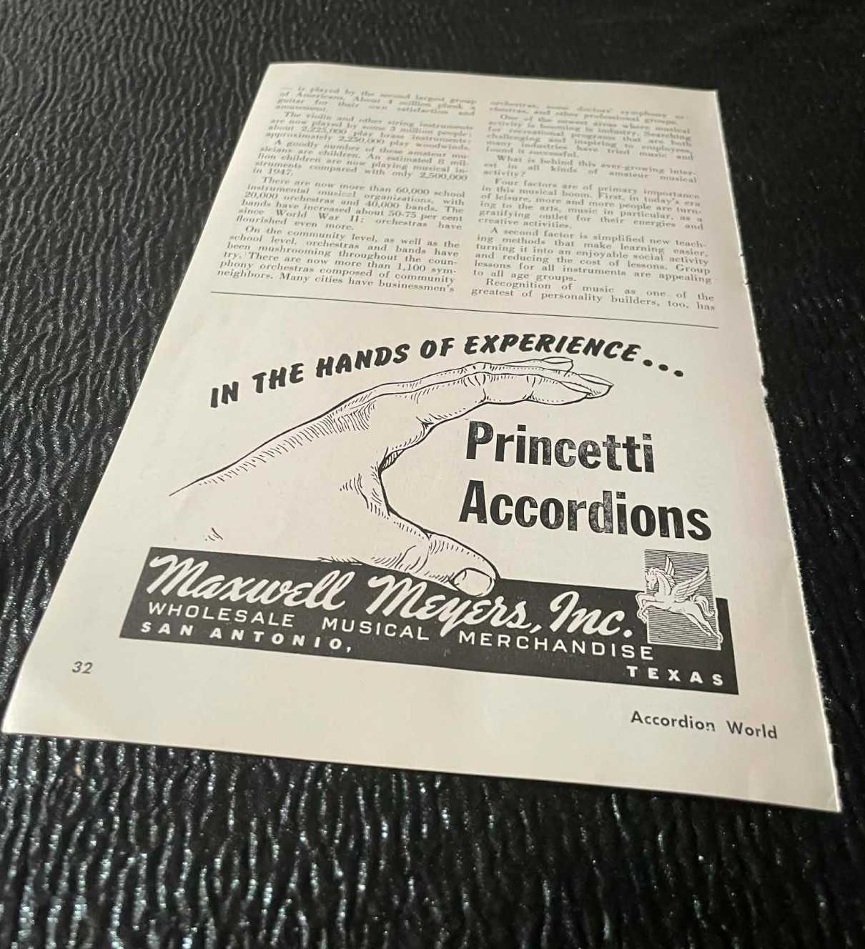 Terlinde Accordion Mike Princetti Maxwell Myers Ad 1956 Accordion World Magazine