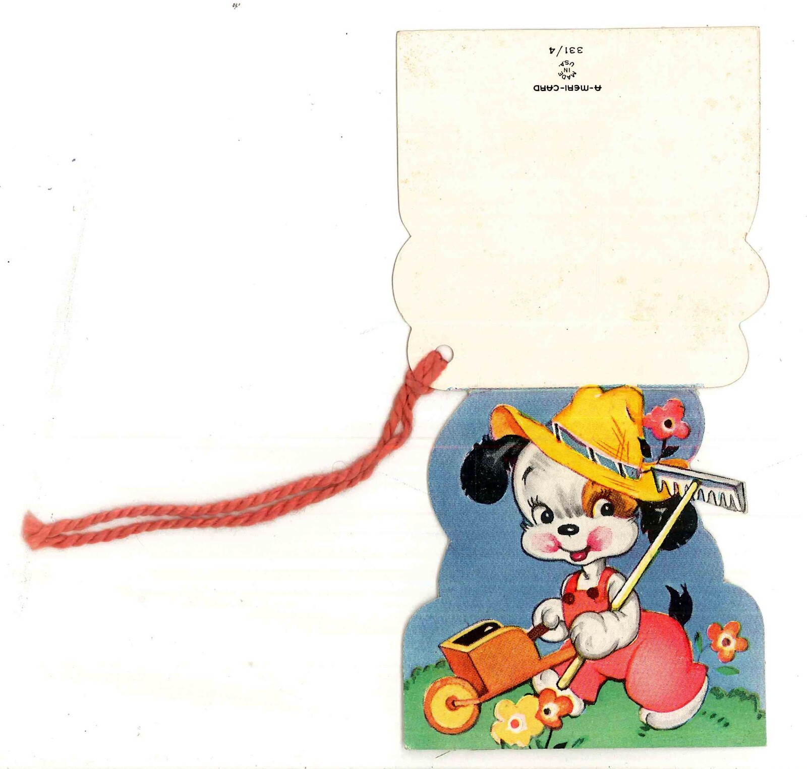Vintage Gardening Puppy Dog Tasseled Bridge Tally Used A-Meri-Card #331/4