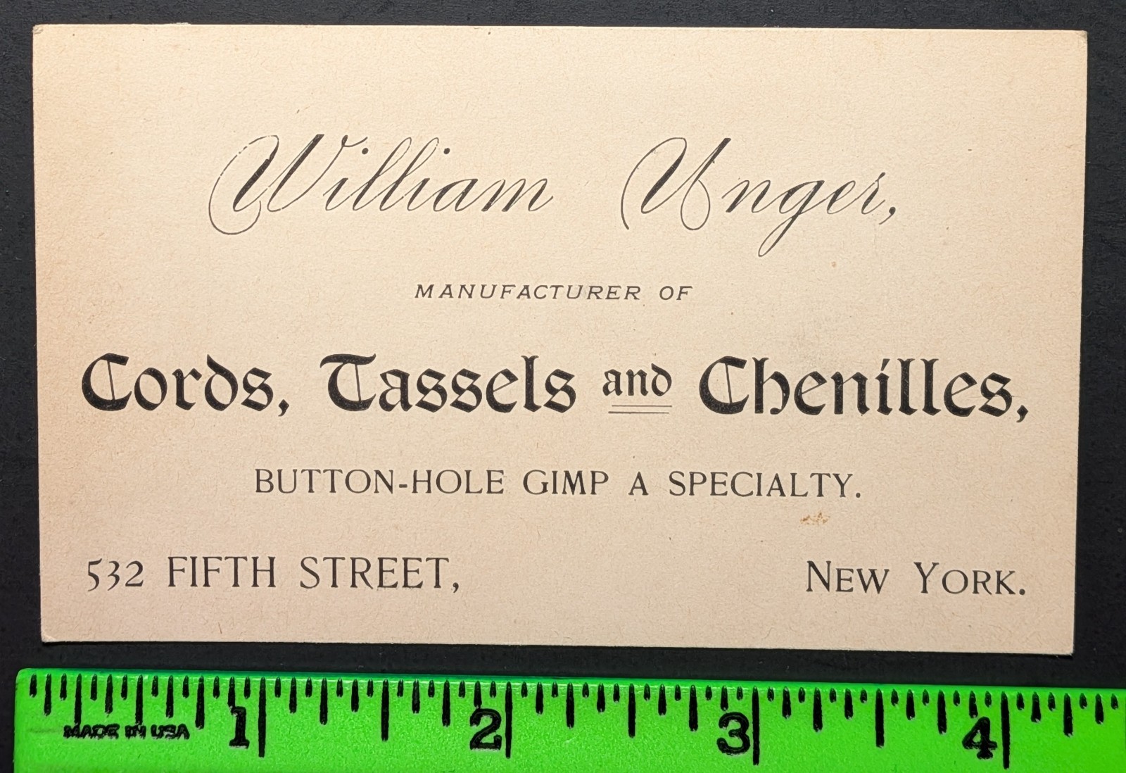 Vintage Cords Tassels Chenilles New York Business Card