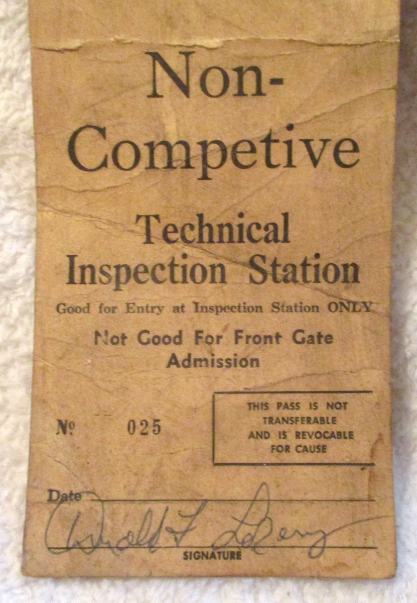 Collectible~Garage Pass~Non-Competive~Technical Inspection Station~Car Racing