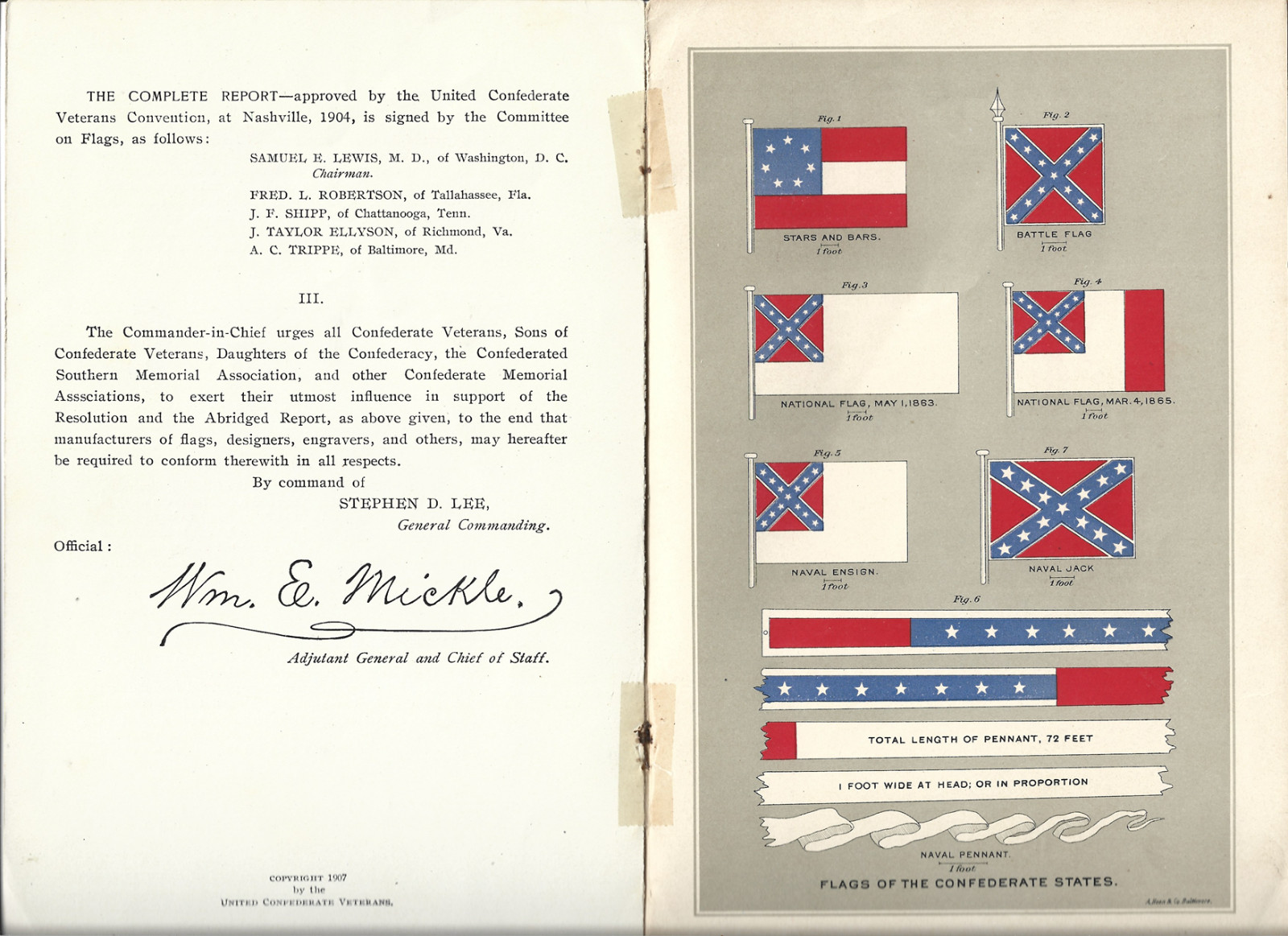 1907-FLAGS OF THE “REBEL” STATES OF AMERICA BROCHURE- BY UNITED “REBEL” VETERANS