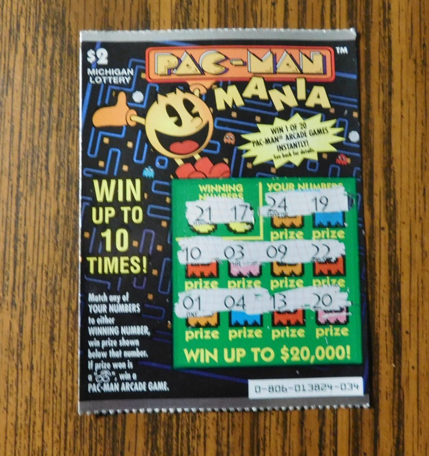 Pac-Man Mania Michigan Lottery Scratch Ticket Vintage 2006 (Used Non-Winner)