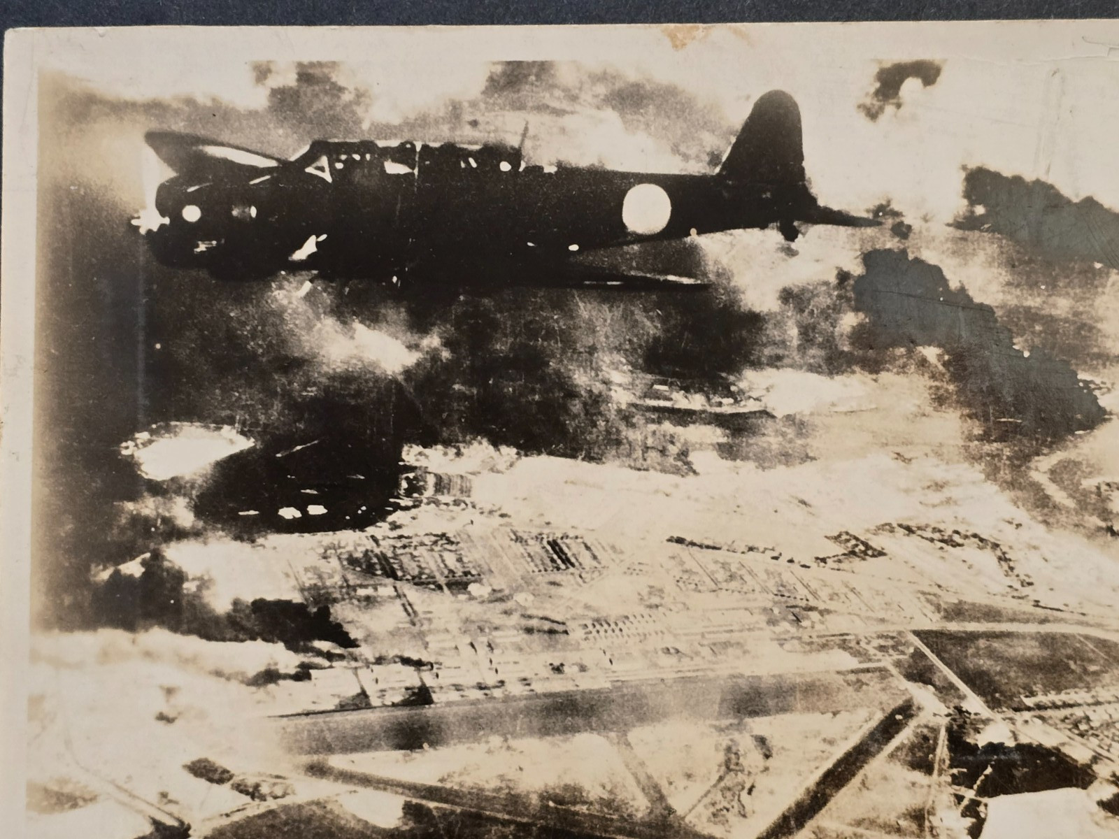 RARE WW2 Japanese Japan Aerial Bombing Photo Bomber Plane Over City 1937–1945