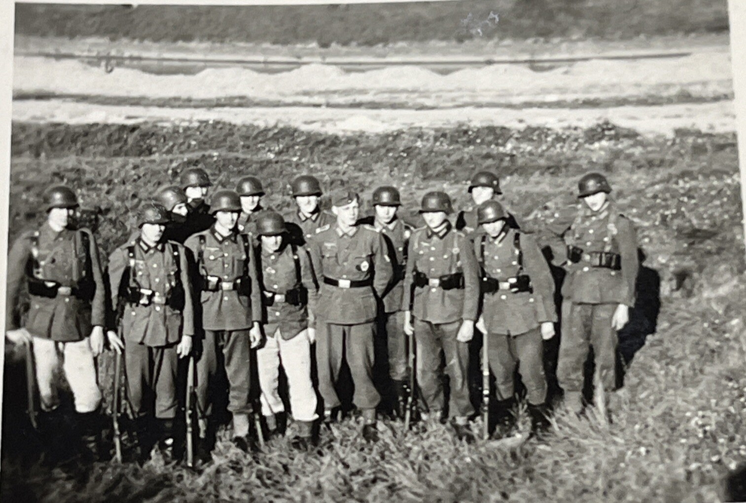 WW2 WWII Original German Military wartime photo Steel Helmet Soldiers Lined Up