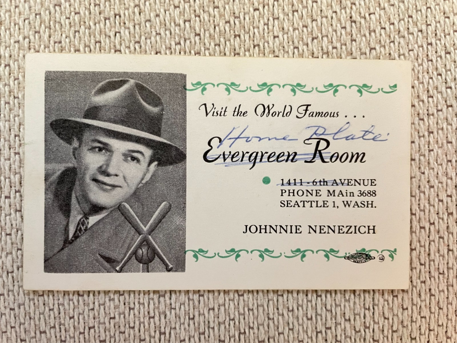Vintage Seattle WA Bar/Restaurant Cards – White Pine Log Cabin Home Plate 1950s