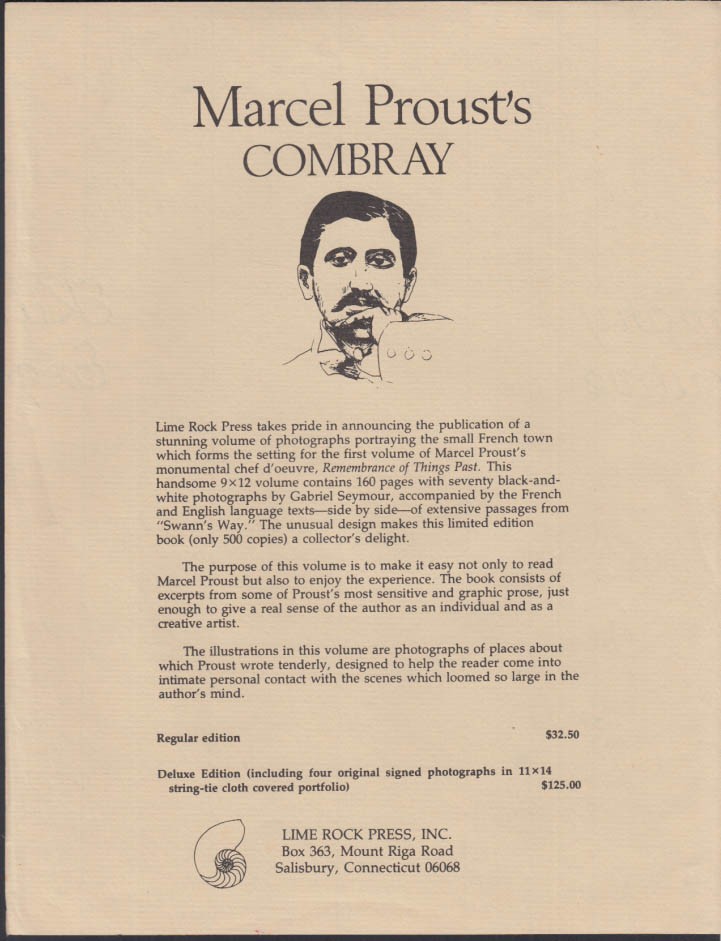 Marcel Proust’s Combray &c PROSPECTUS Lime Rock Press 1979