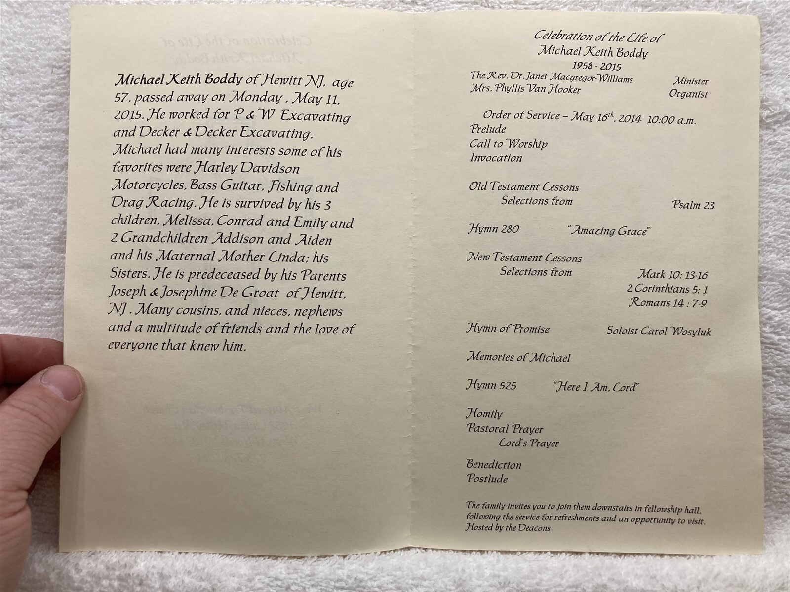 2015 Michael Keith Boddy Memorial Programs West Milford NJ Presbyterian Church