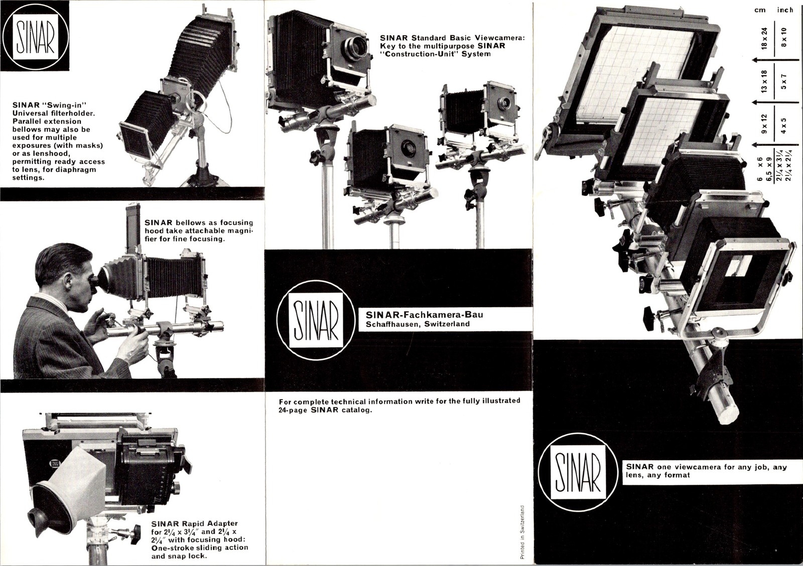SINAR View Camera 1960s Swiss Brochure Page Modular System 8×10