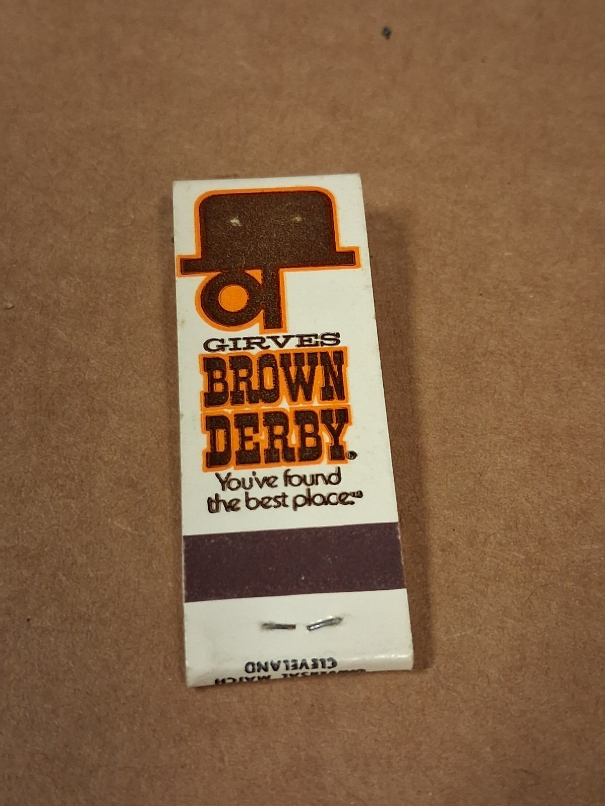 Vintage New/Unstruck Girves Brown Derby – Matchbook, Matchcover