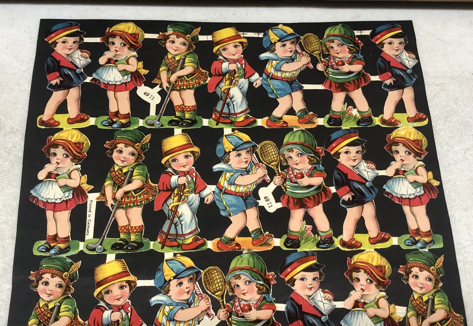 Kids Posing + Die Cut Scraps Glued on Paper Double Sided 2X Full Sheets L17