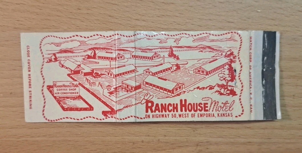 Ranch House Motel Matchbook Cover Vintage Emporia KS c1960s