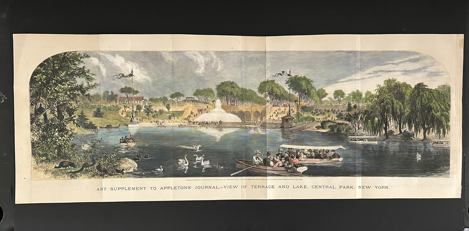 HAND COLORED PRINT CENTRAL PARK,NEW YORK CITY, 1869 APPLETONS’ JOURNAL. 30”x 11”