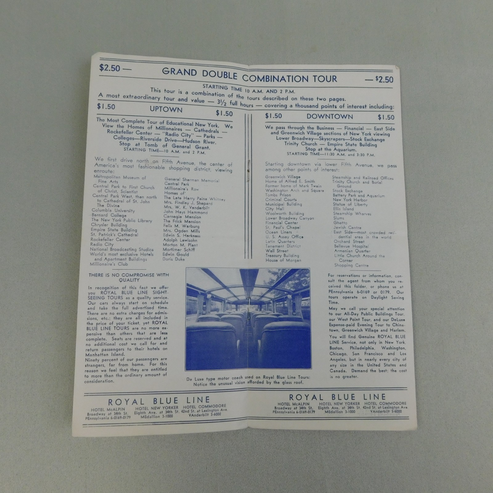 Vintage 1935 Sightseeing New York Royal Blue Line Travel Guide Map Souvenir