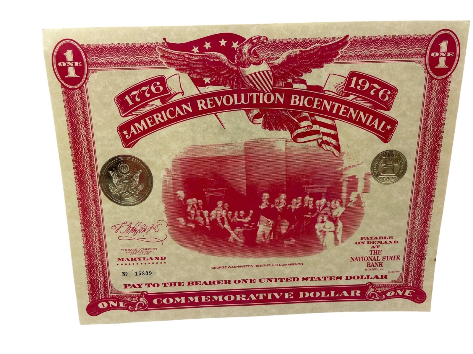1776-1976 American Revolution Bicentennial Commemorative Dollar Certificate Mary