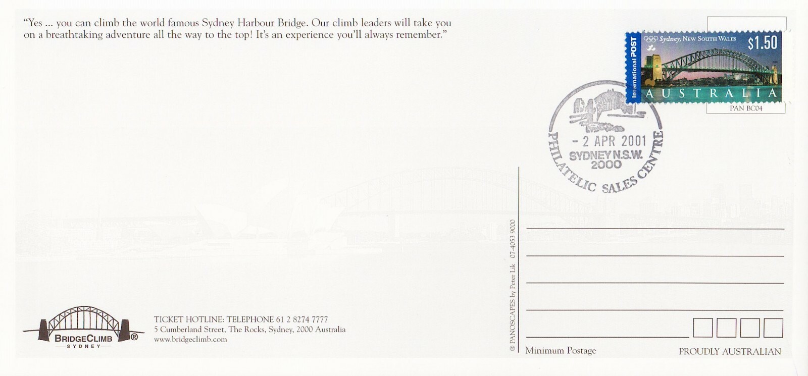 T2266 Australia NSW Sydney Bridge Climb Club postcard