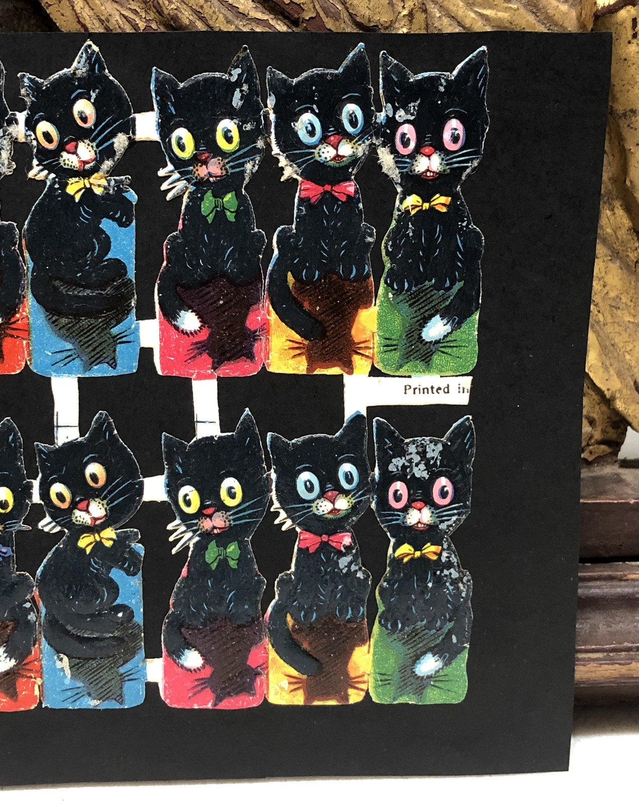 Black Cats & Cats in Basket Die Cut Scraps Glued on Paper Double Sided L4