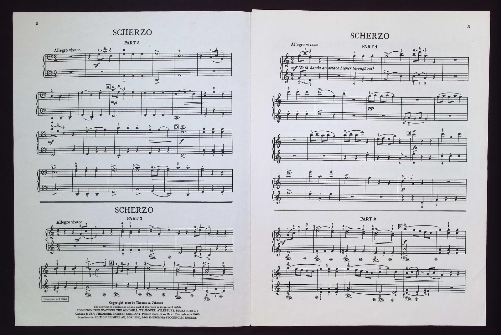 Scherzo for piano trio by Thomas A. Johnson, 1952 Roberton Publications