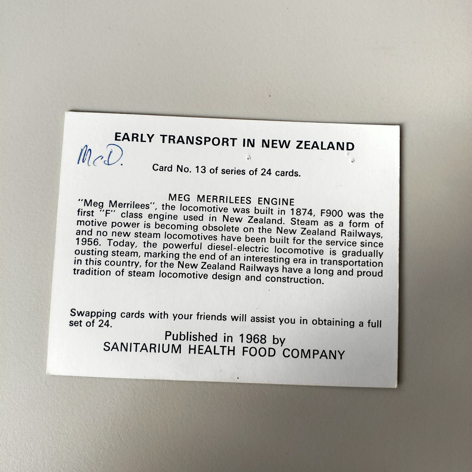 Sanitarium Collectible 1968 Meg Merrilees Engine Early Transport New Zealand