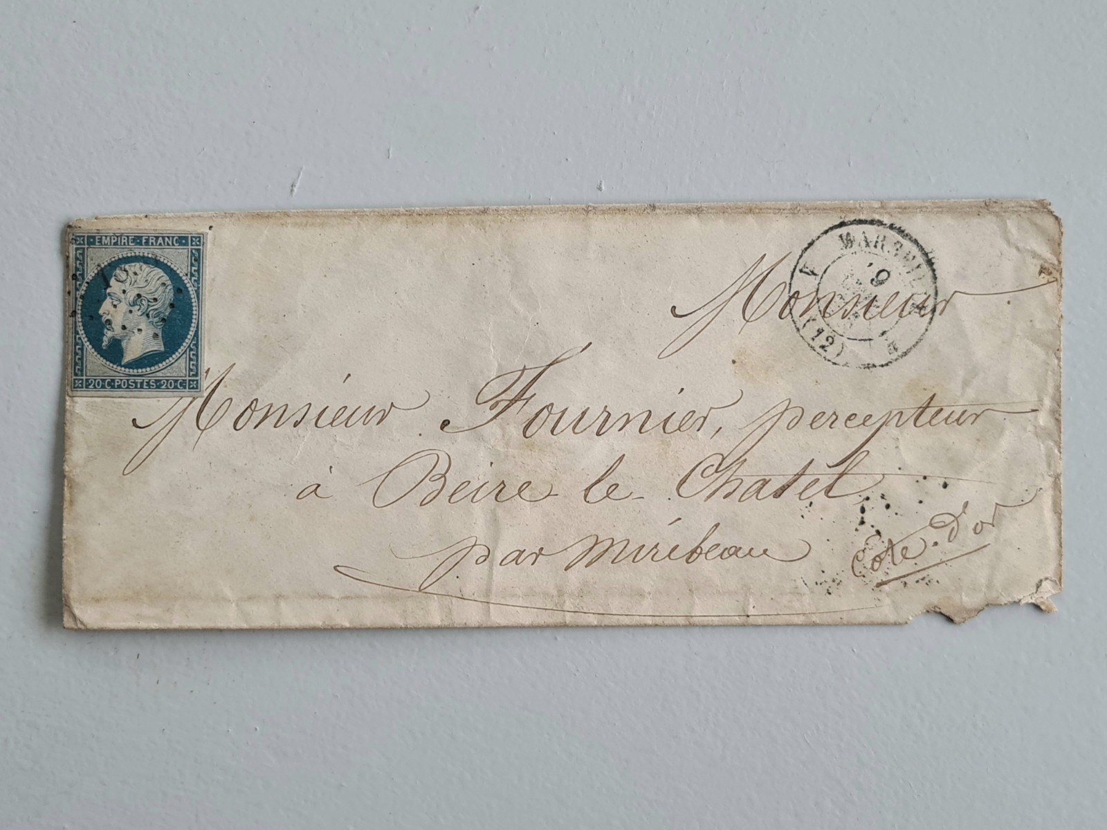 Vintage Letter Envelope For A Tutor 19th Century Stamp NAPOLEON III