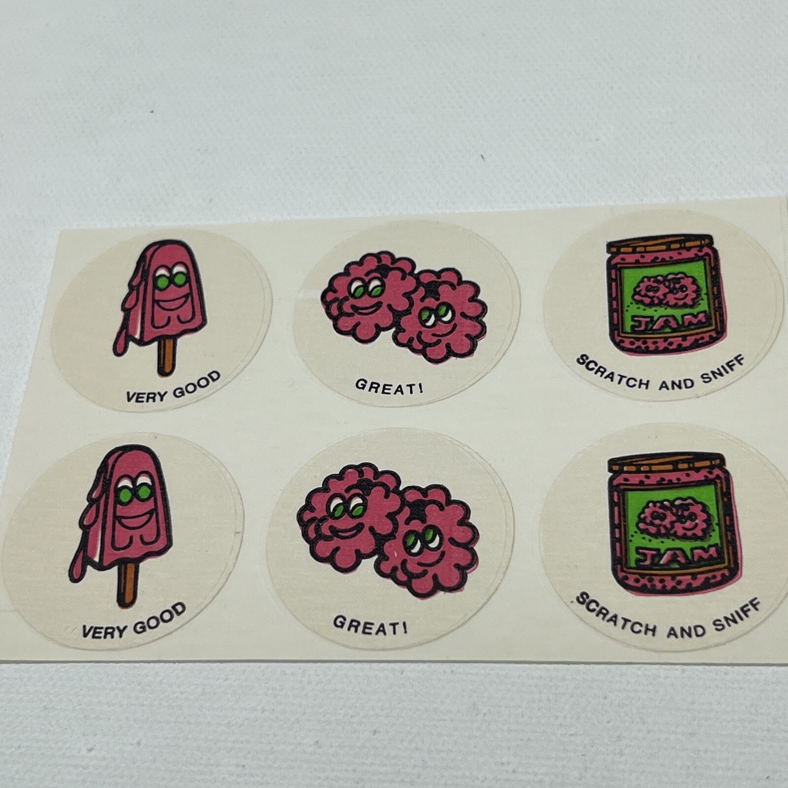 RARE Vintage Matte Scratch & Sniff Stickers 70’s Raspberries Raspberry Jam