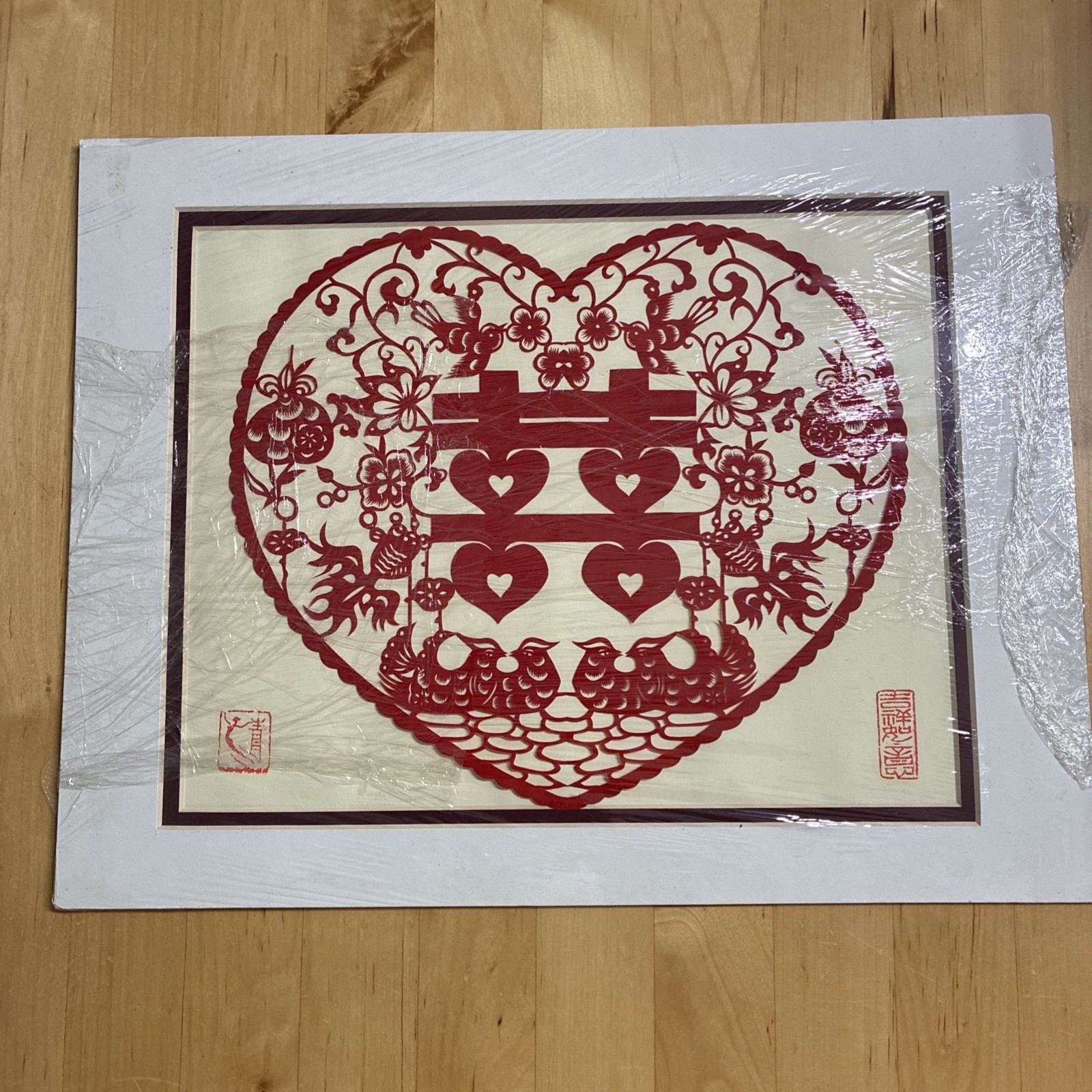 Chinese Paper Cuts Double Happiness Heart Red color Large Single piece