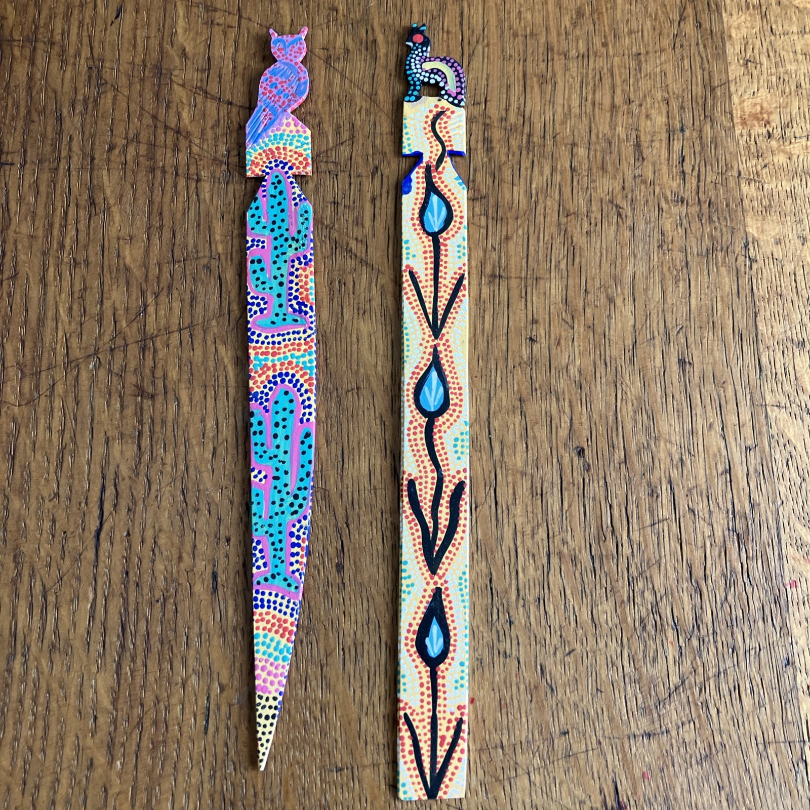 🔥 Vintage Hand Carved Hand Painted Wooden Letter Opener Oaxaca Mexico 4 ITEMS