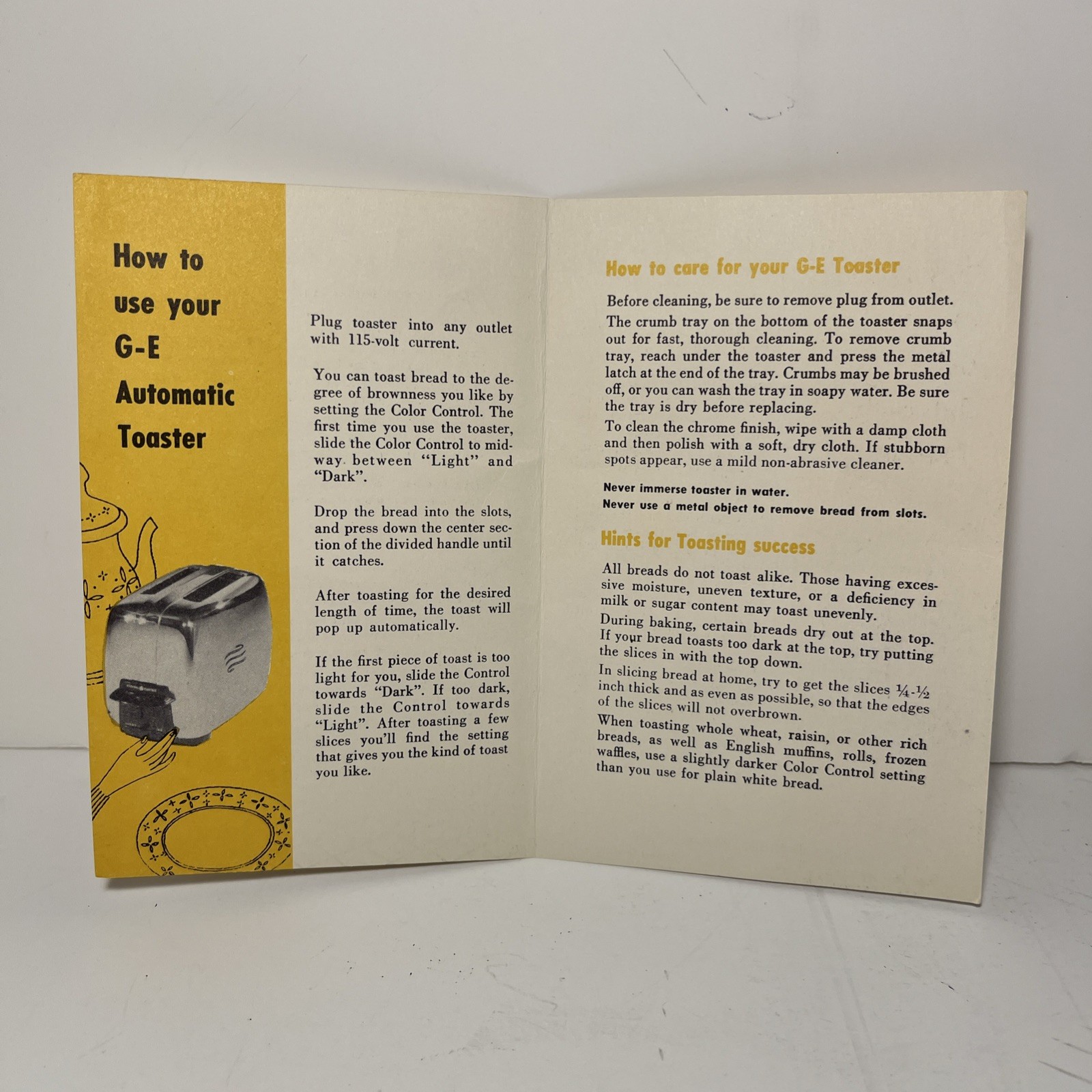 1950’s General Electric,GE Pop Up Toaster Owners Information Vtg And Warranty