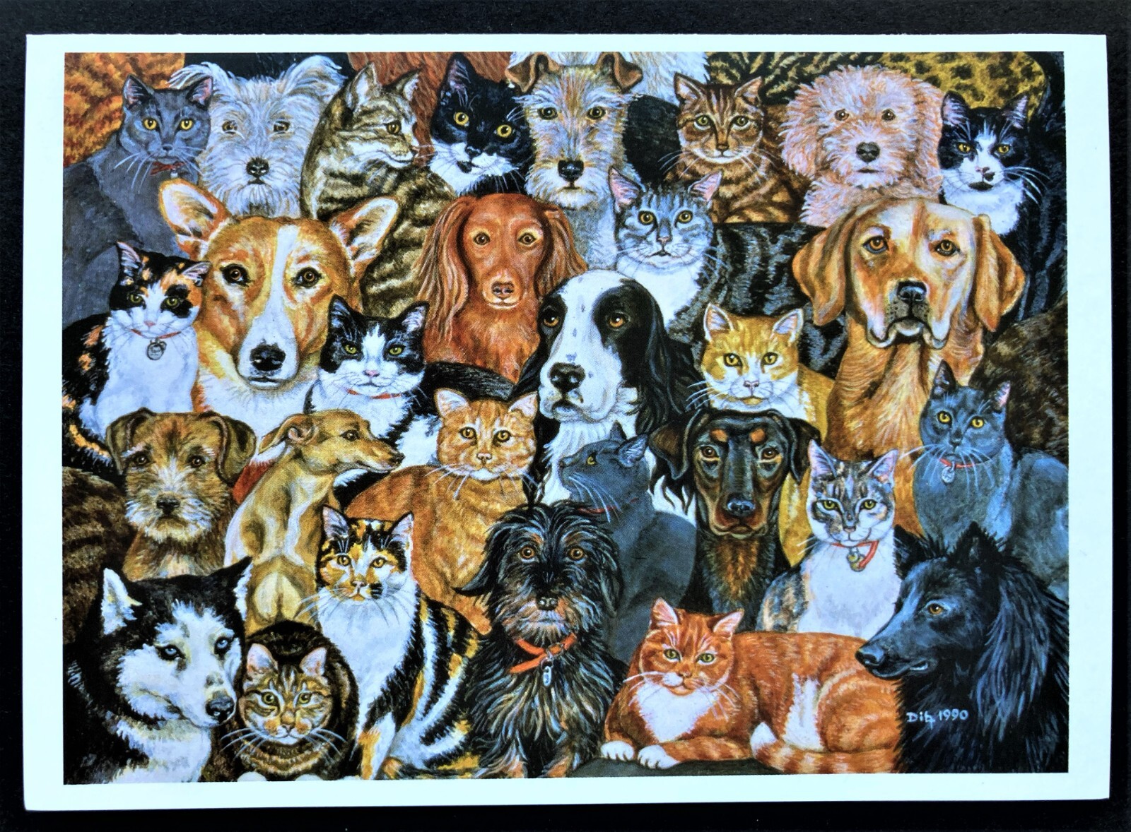 1 Lots Of Cats And Dogs Large Blank Note Card Ditz Tabby Calico Husky