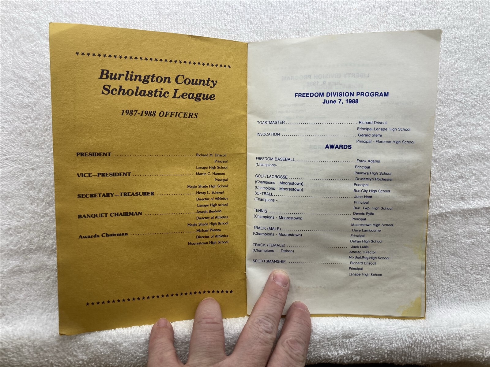 1988 Burlington County Scholastic League Spring Sports Award Banquet Program NJ