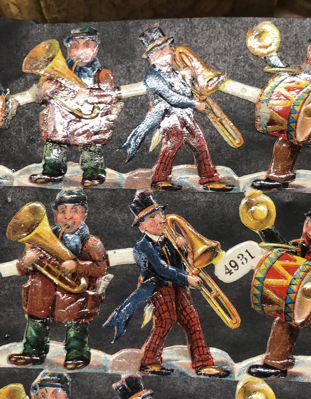 Band Boys & Girls in Dresses Die Cut Scraps Glued on Paper Double Sided L12