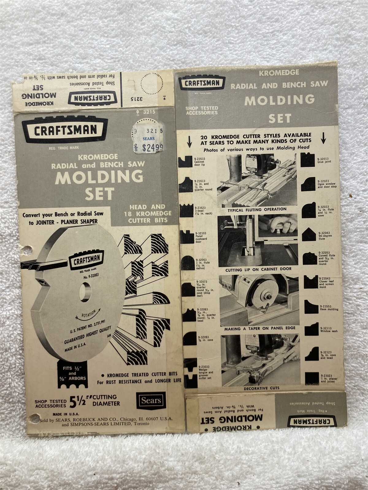 1970s 1980s Craftsman Kromedge Bench Saw Molding Set Partial Box Vtg
