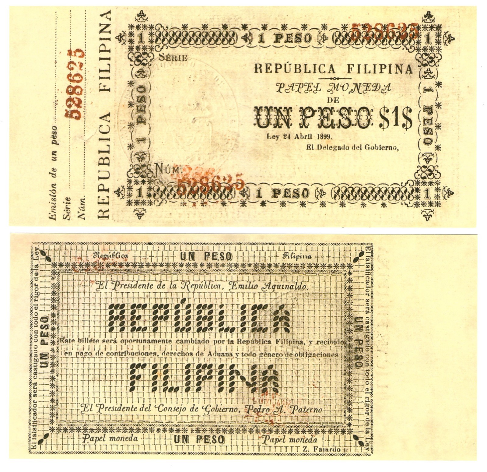 u Reproduction Note Philippines 1 Peso 1898-1899 Pick #A26 3943R