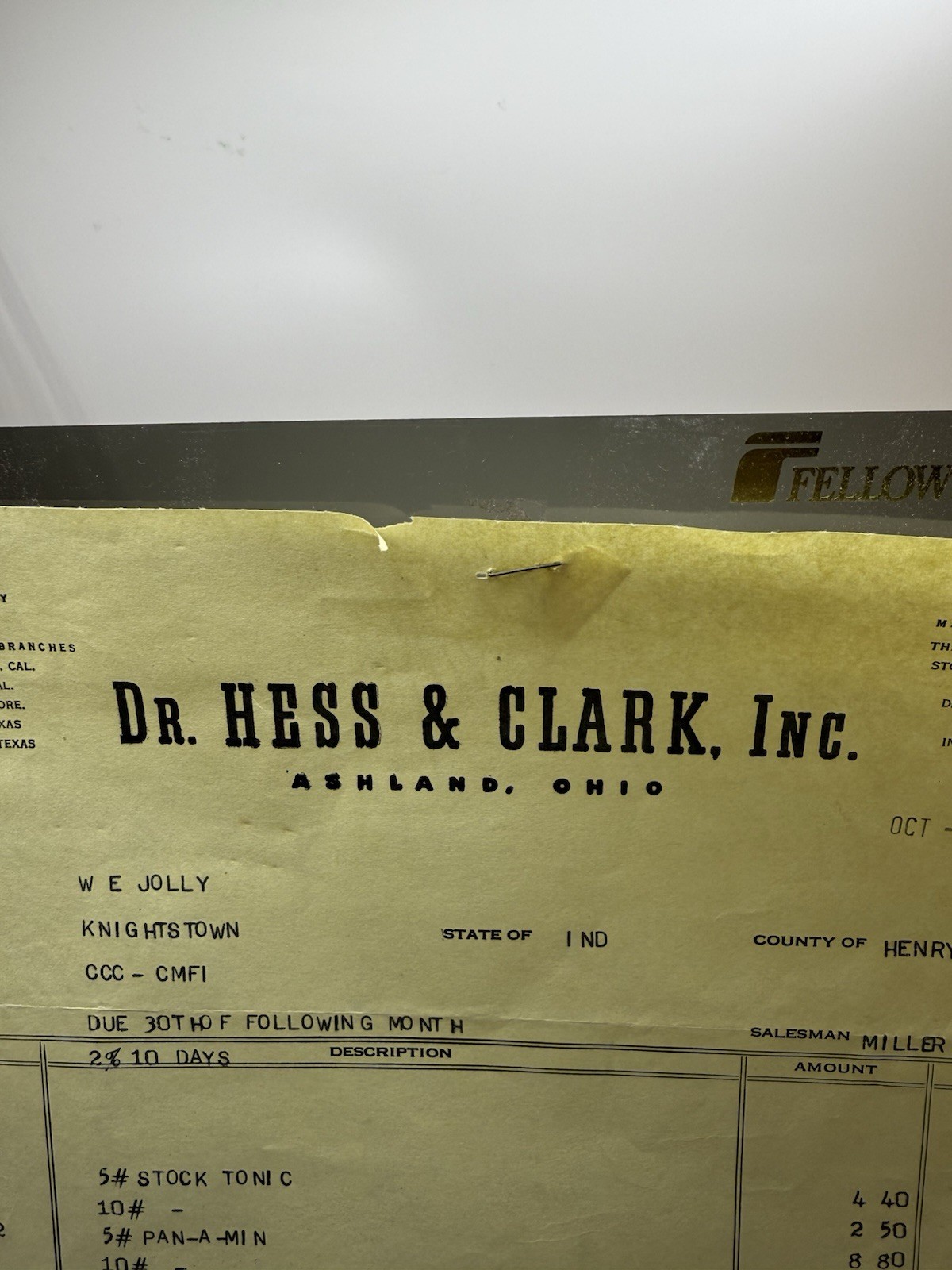 1950 Dr. Hess & Clark, Inc Ashland, OH invoice for Stock & Poultry remedies, etc