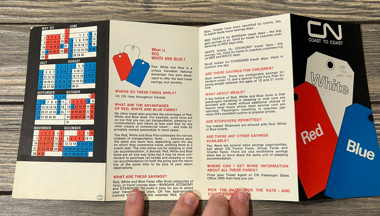Vintage Coast to Coast CN White Blue Red Pamphlet Sample One Way Fares