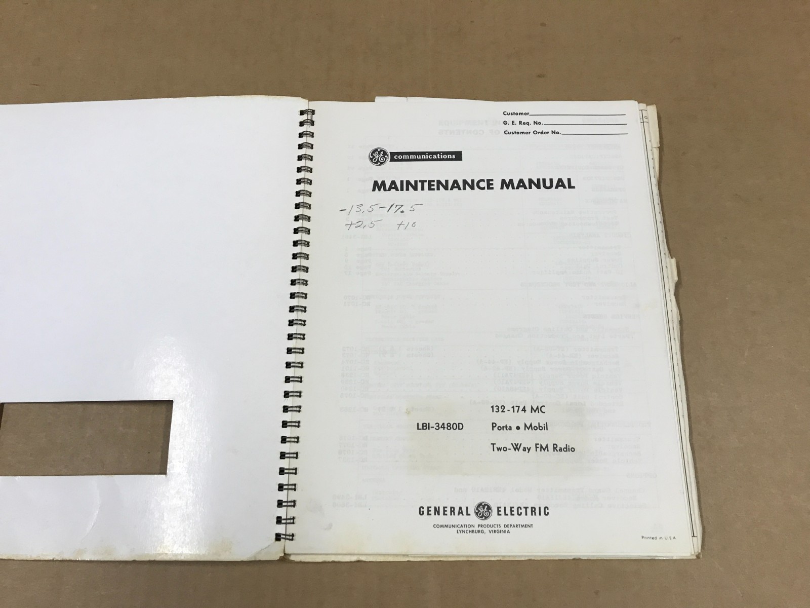 Vintage General Electric Maintenance Manual – Two Way FM Radio #LBI-3480D
