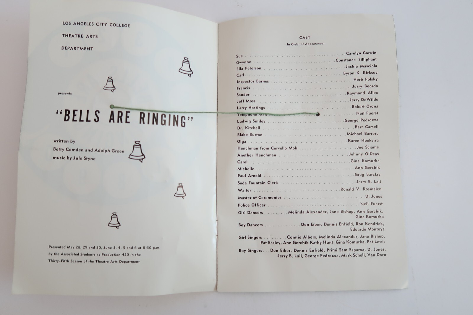 Bells Are Ringing Play Cast Directory Program Los Angeles City College Souvenir