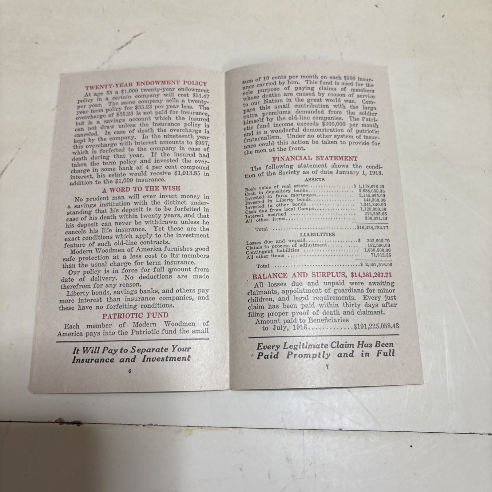 Lot of 6 Vintage Modern Woodmen of America Pamphlets Early 1900’s