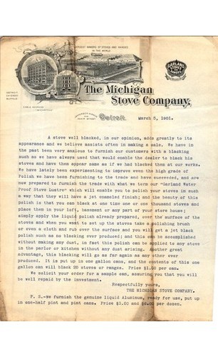 Michigan Stove Co 1901 Letterhead Garland Stove Lustre Ad Detroit MI Metal