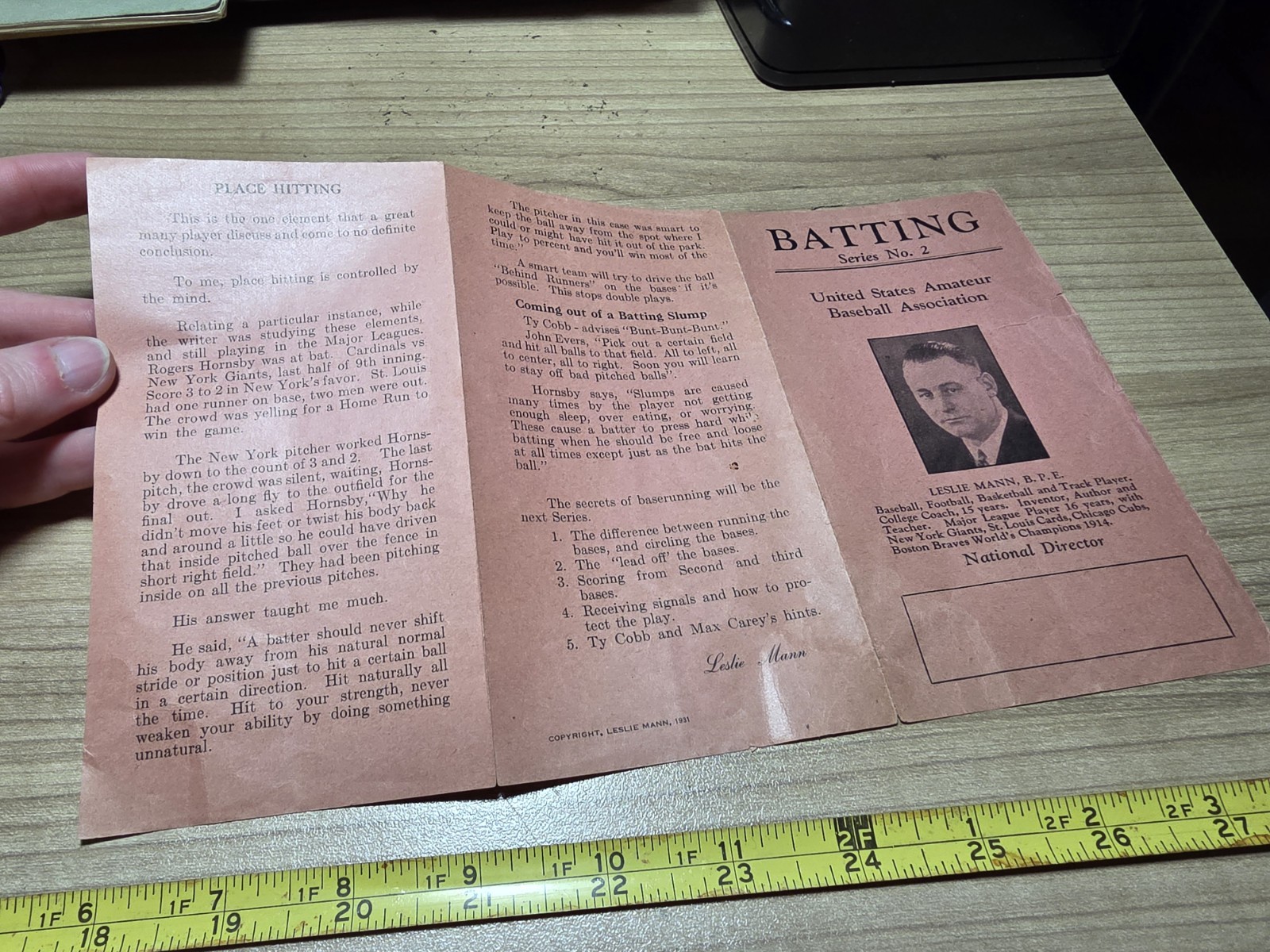Vtg 1930s Leslie Mann Batting Amateur Baseball Association Rules Booklet Ruth