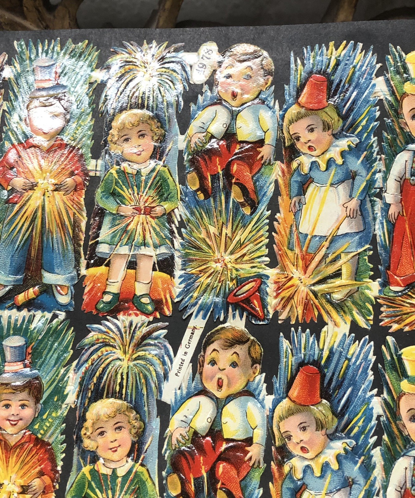 Kids Posing + Die Cut Scraps Glued on Paper Double Sided 2X Full Sheets L17