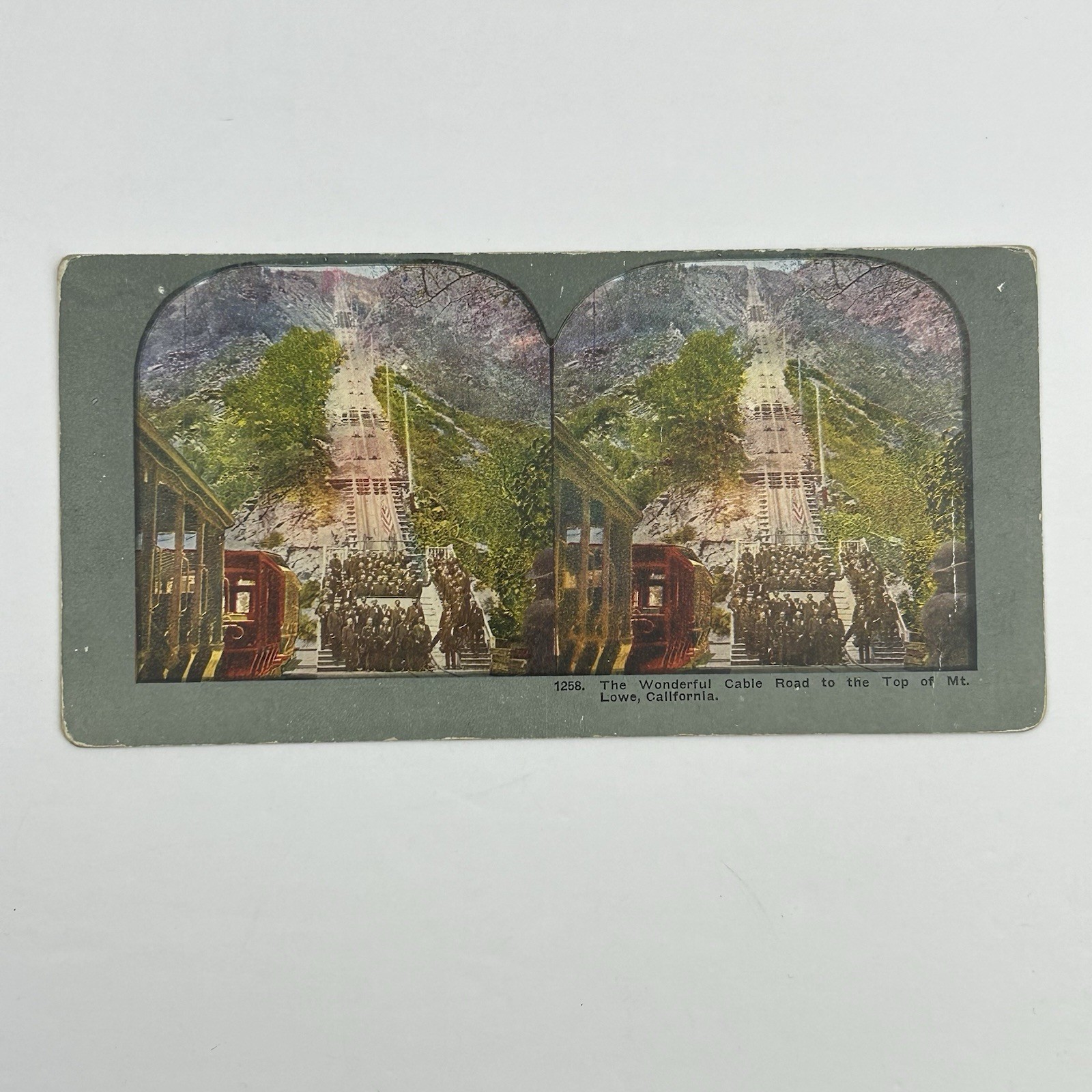 Antique Mt Lowe Incline Railway California Color Lithograph Stereoview Card L-1