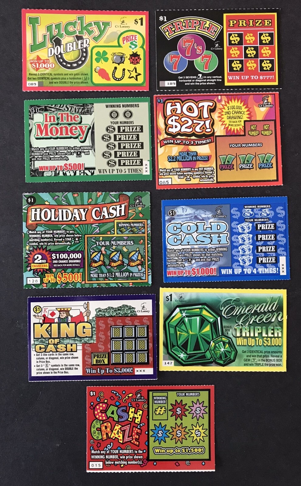 Connecticut Instant SV Lottery Tickets,1980s-early 2000s, no cash value, Lot C-1