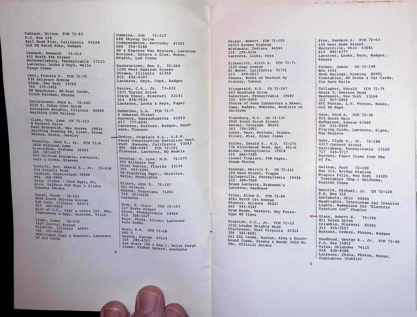 Inaugural 1973 Railroadiana Collectors Association Membership Directory #1