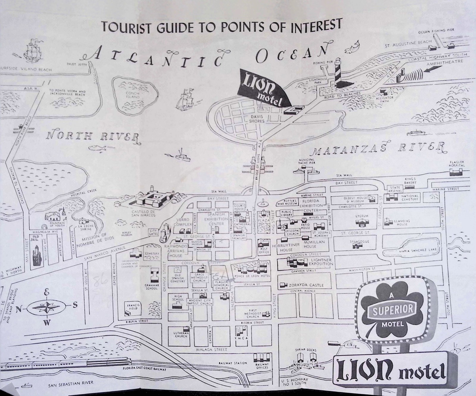 Lion Motel Brochure w/ Map AAA Endorsed c1950s Roadside Americana 1950s