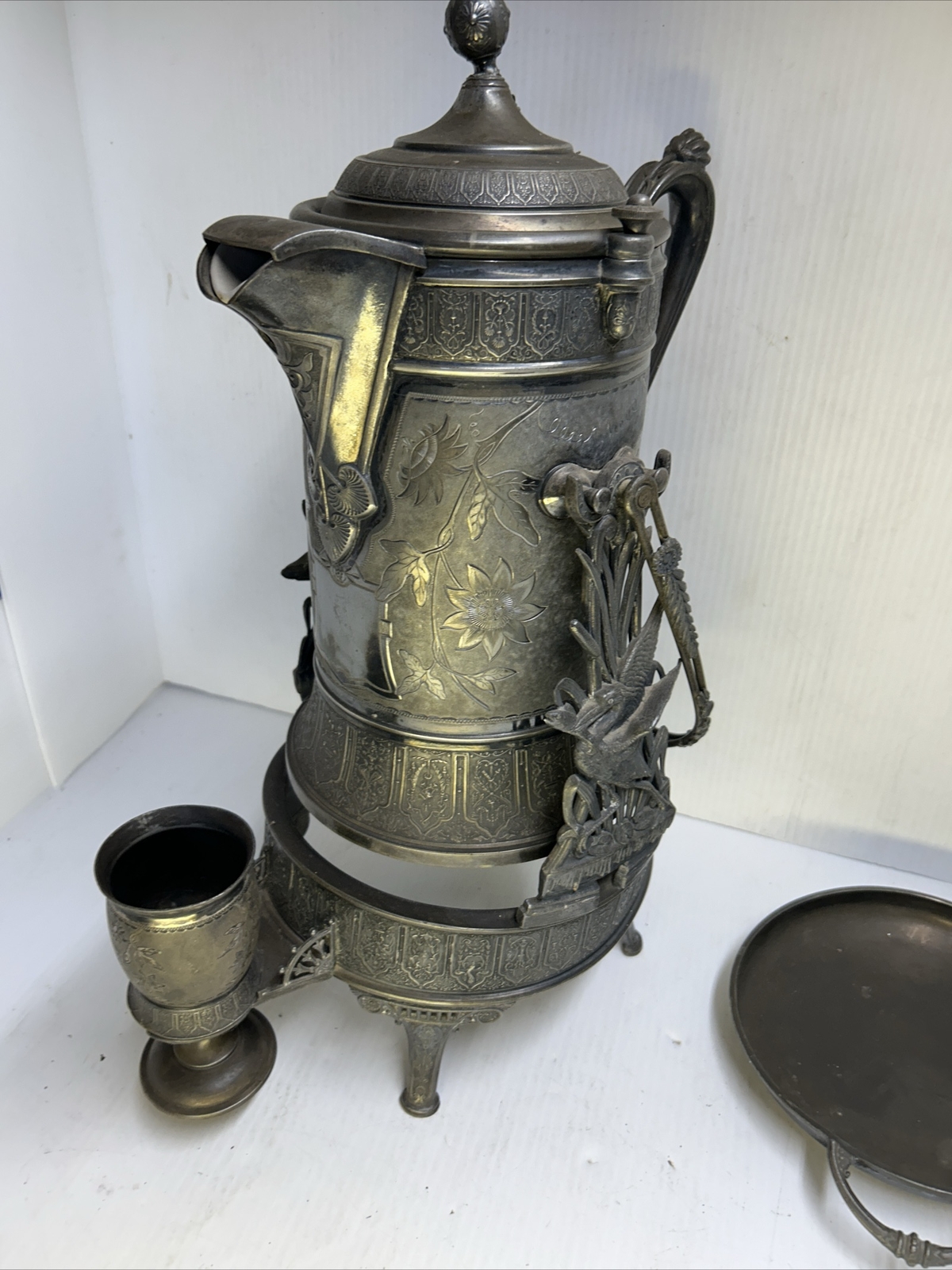 Reed & Barton Tilting Water 1923 Pitcher Patent 1880 W/ Cup Porcelain Lined