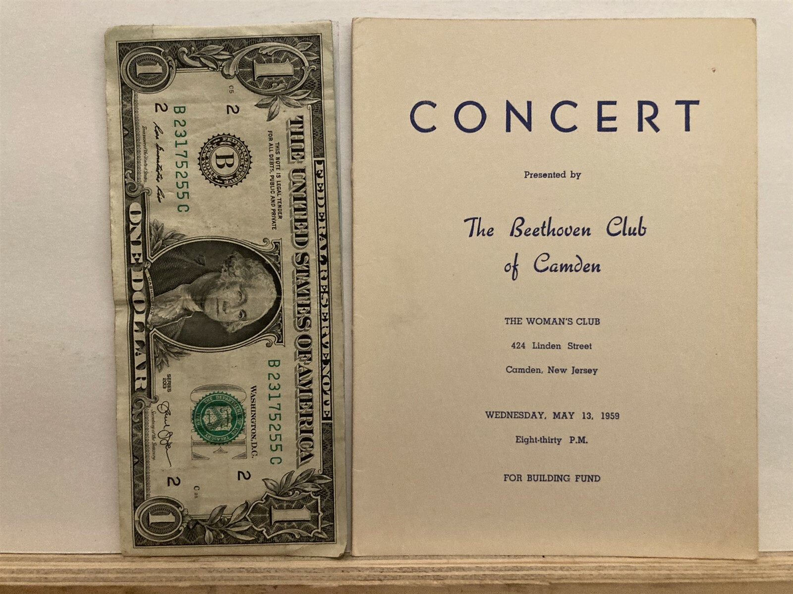 1959 Beethoven Club of Camden Woman’s Club Concert Program New Jersey NJ Vtg