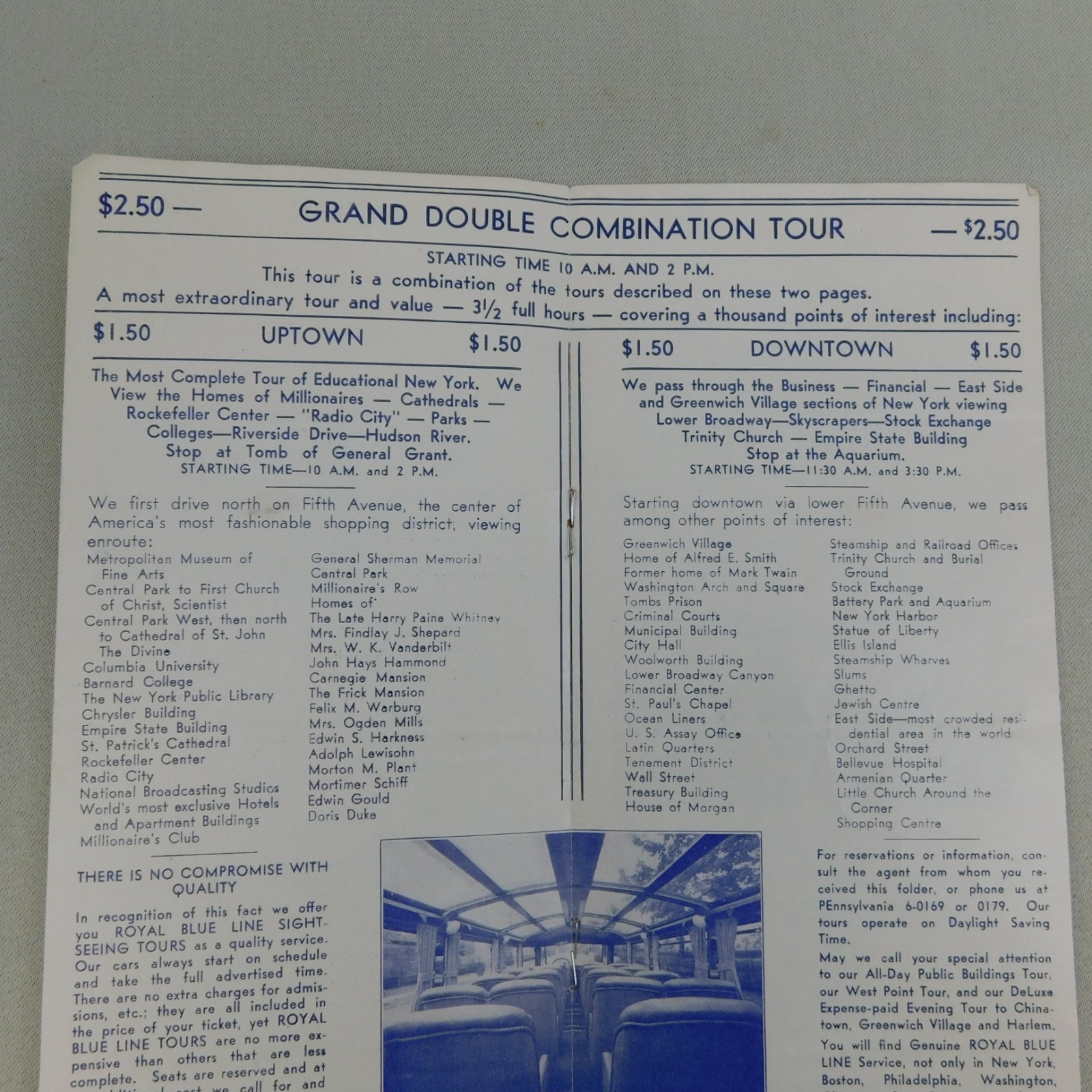Vintage 1935 Sightseeing New York Royal Blue Line Travel Guide Map Souvenir