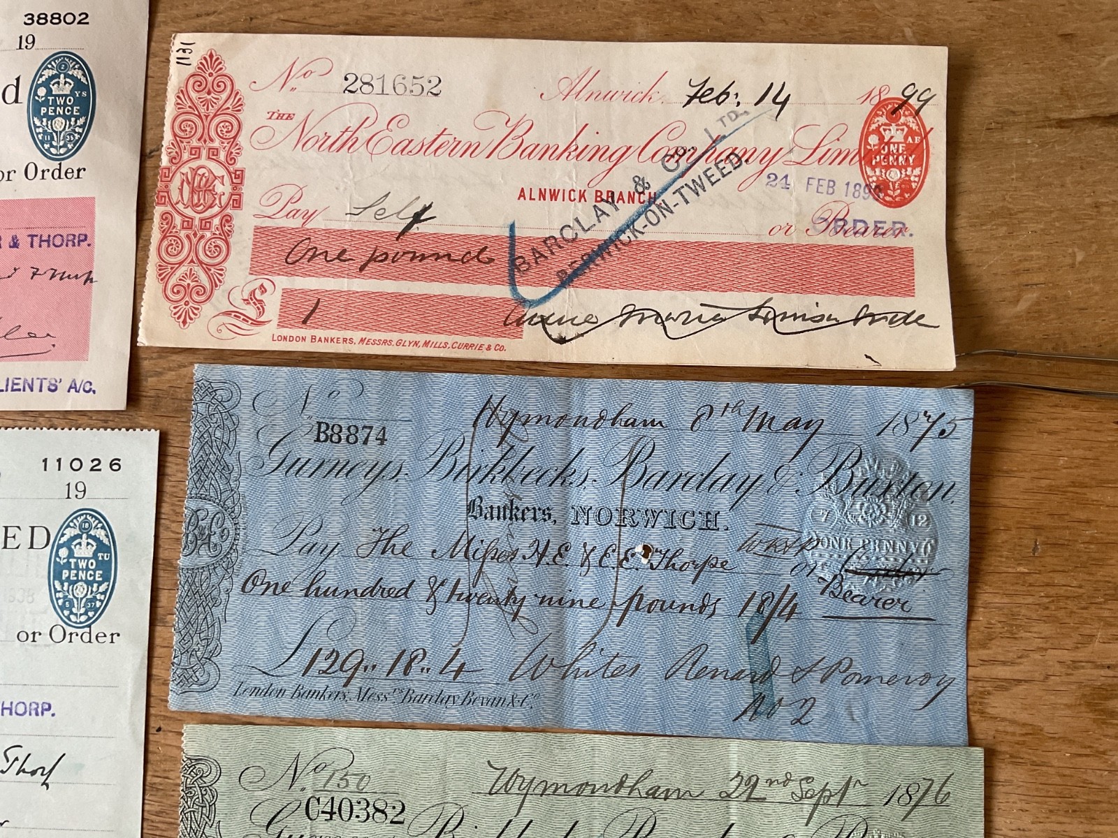 British vintage used cheques 6 items B5343
